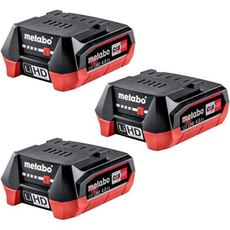 Metabo Jeu de batteries 3x LiHD Bloc de batteries 12 V 4,0 Ah / 4000 mAh Li-Ion avec indicateur de charge ( 3x 625349000 )