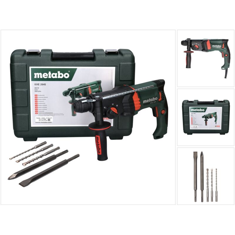Metabo - khe 2645 Marteau combiné 850 w 2,9 j sds plus + Coffret + Set de 5 forets et burins