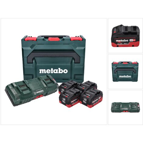 Metabo Kit de base - 4x Batteries Li-Power 18 V 10,0 Ah CAS Li-Ion (685143590) + Chargeur double DUO ASC 145 + metaBOX