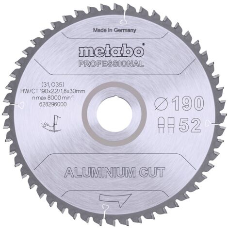 Metabo Kreissägeblatt Aluminium Cut 190x30 mm 52 FZ / TZ 5°neg Handkreissägen