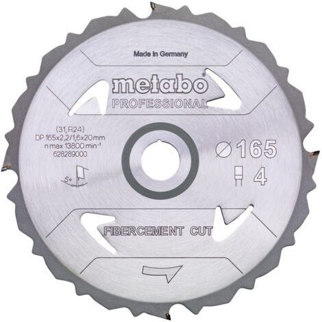 Metabo Kreissägeblatt Fibercement 165x20 mm Z4, 5° Zement Gips Handkreissägen