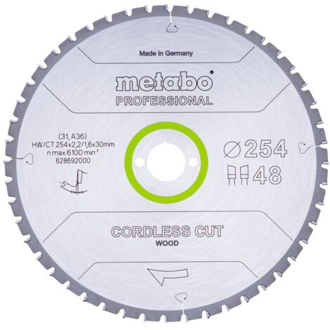 Metabo Kreissägeblatt für Akkusägen Cordless Cut Wood - Professional  254x30 48 WZ 5°neg