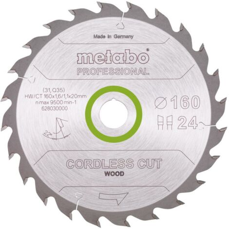 Metabo Kreissägeblatt Holz 160x20/16 mm 24 WZ 22° Akku Tauch - u. Handkreissägen