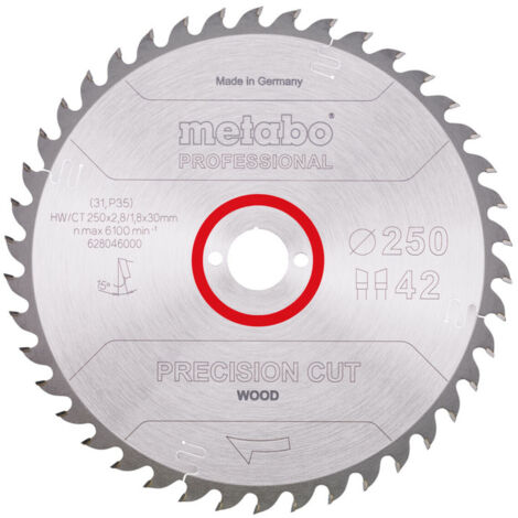 Metabo Kreissägeblatt Holz Precision Cut 250x30 mm 42 WZ 15° Tisch- Kappsägen