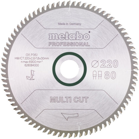 Metabo Kreissägeblatt multi cut - professional 220 x 30 x 2,6/1,6, 80 Zähne, Spanwinkel 10°