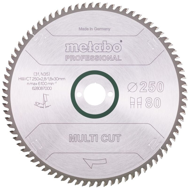 Image of Kreissägeblatt multi cut - professional 250 x 30 x 2,8/1,8, 80 Zähne, Spanwinkel 10° - Metabo