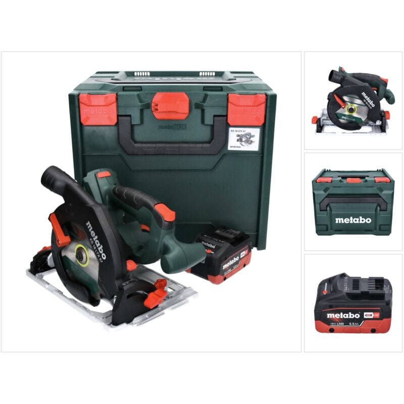 Metabo KS 18 LTX 57 Scie circulaire à main sans fil 165 mm 18V + 1x Batterie 5,5 Ah + Coffret metaBOX - sans chargeur