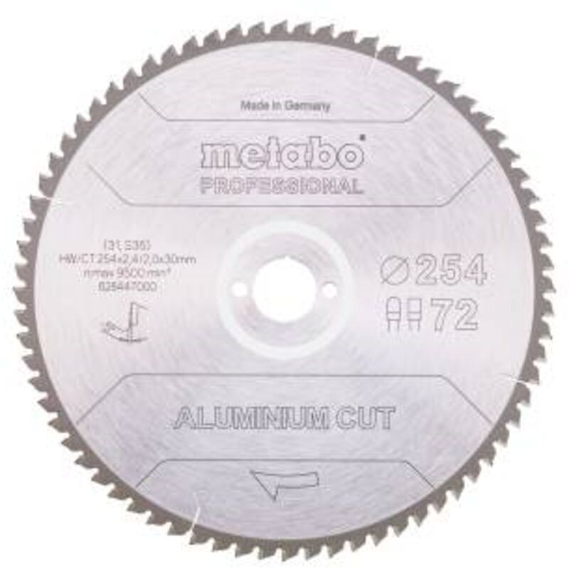 Lame de scie circulaire coupe aluminium professionnelle D254x2,4/2,0xB30mm Z.72 fz/tz 5Gr. négatif