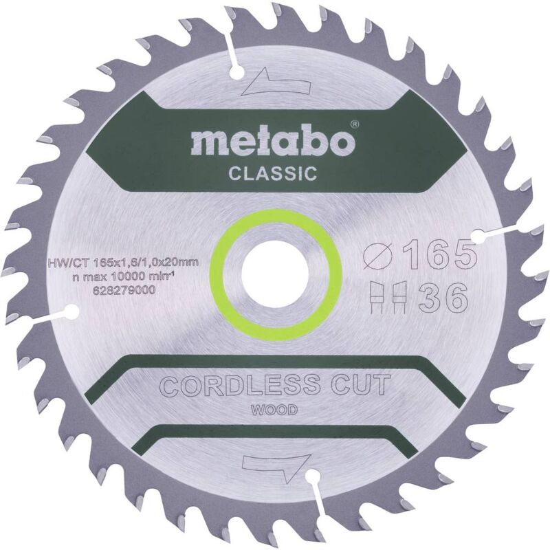 Metabo - cordless cut wood classic 628279000 Lama circolare 165 x 20 x 1 mm Numero di denti: 36 1 pz.