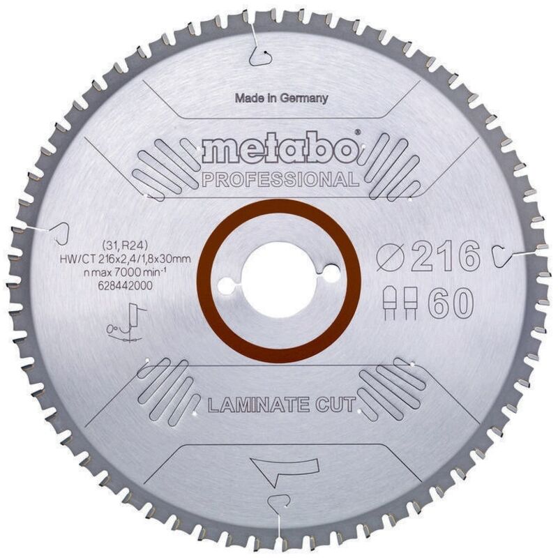 Metabo - Lama di sega 'laminate cut - professional', 216x30 Z60 fz/tz 0° (628442000)