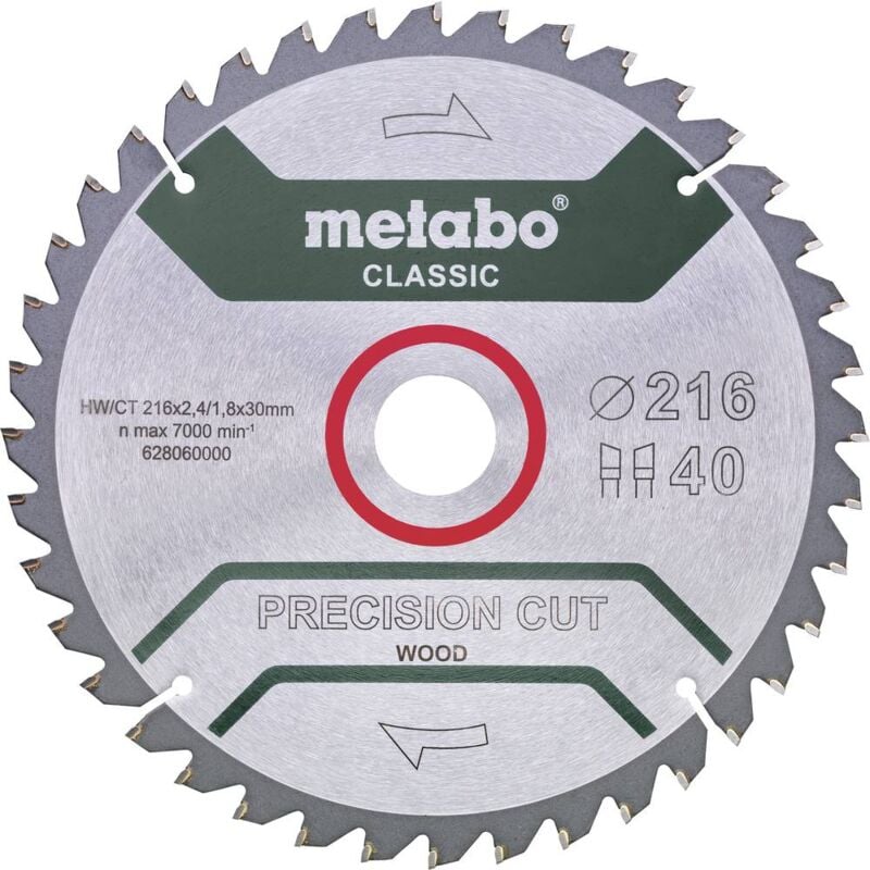 Metabo PRECISION CUT WOOD CLASSIC 628652000 Lama circolare 216 x 30 x 1.8 mm Numero di denti: 40 1 pz.