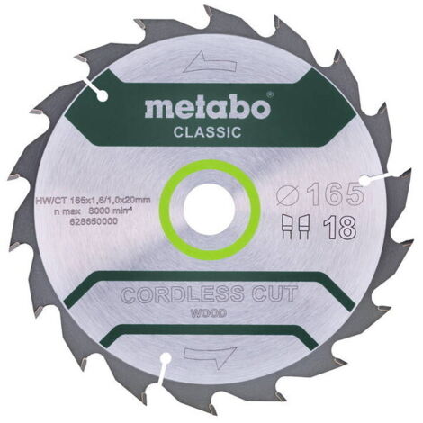METABO Lame de scie circ. Classic "Cordless Cut Wood" HW/CT 165x20, 18 WZ 20°
