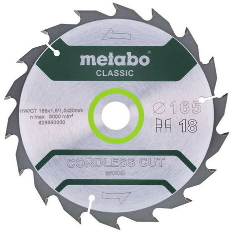 METABO Lame de scie circ. Classic "Cordless Cut Wood" HW/CT 165x20, 18 WZ 20°