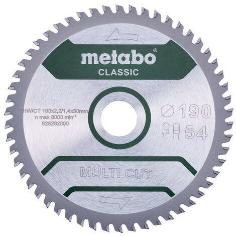 METABO Lame de scie circ. Classic "Multi Cut" HW/CT 190x30, 54 FZ/TZ 5°