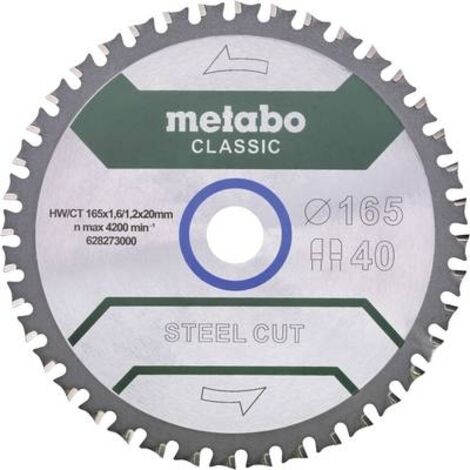 Metabo – Lame de scie circulaire 165 x 20 x 1.6 mm – 40 dents pour acier et matériaux sandwich – Coupe nette et précise – Compatible scies courantes - A234642