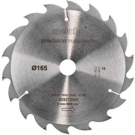 Metabo – Lame de scie circulaire 165mm – Alésage 20mm – 18 dents pour coupes nettes dans bois dur et stratifié – HW/CT - CT 165 X