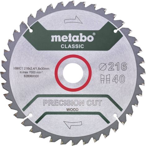 Metabo – Lame de scie circulaire 216mm 628652000 – Ø alésage 30mm – 40 dents pour bois dur – Coupe nette et précise