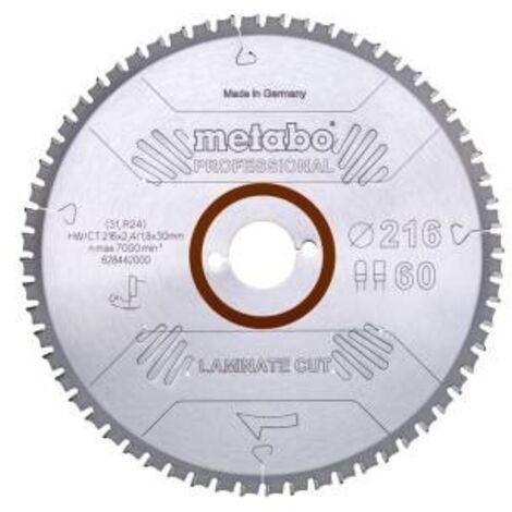 Metabo – Lame de scie circulaire 216mm 30mm 1.8mm 60 dents 628442000 – Pour stratifié – Coupe précise et silencieuse – Durée de vie prolongée