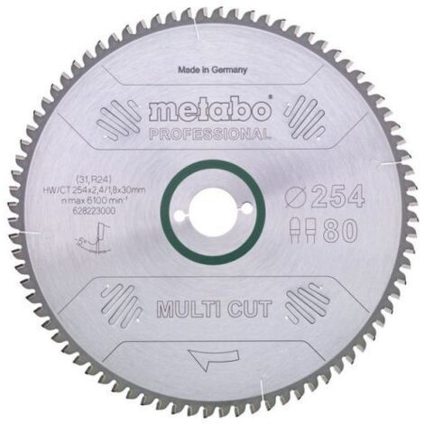Metabo – Lame de scie circulaire 315 mm – Ø alésage 30 mm – 96 dents – Pour bois massif et panneaux – Denture plate trapézoïdale FZ/TZ - 628092000
