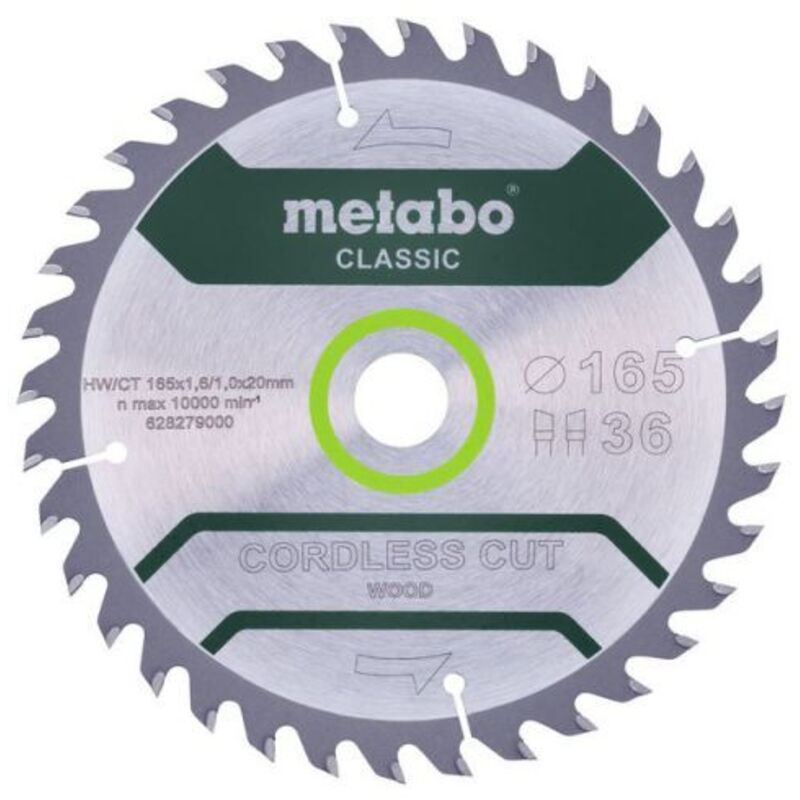 Lame de scie Metabo cordless cut wood 165x1 6mm 36 dents 20° d'angle d'attaque