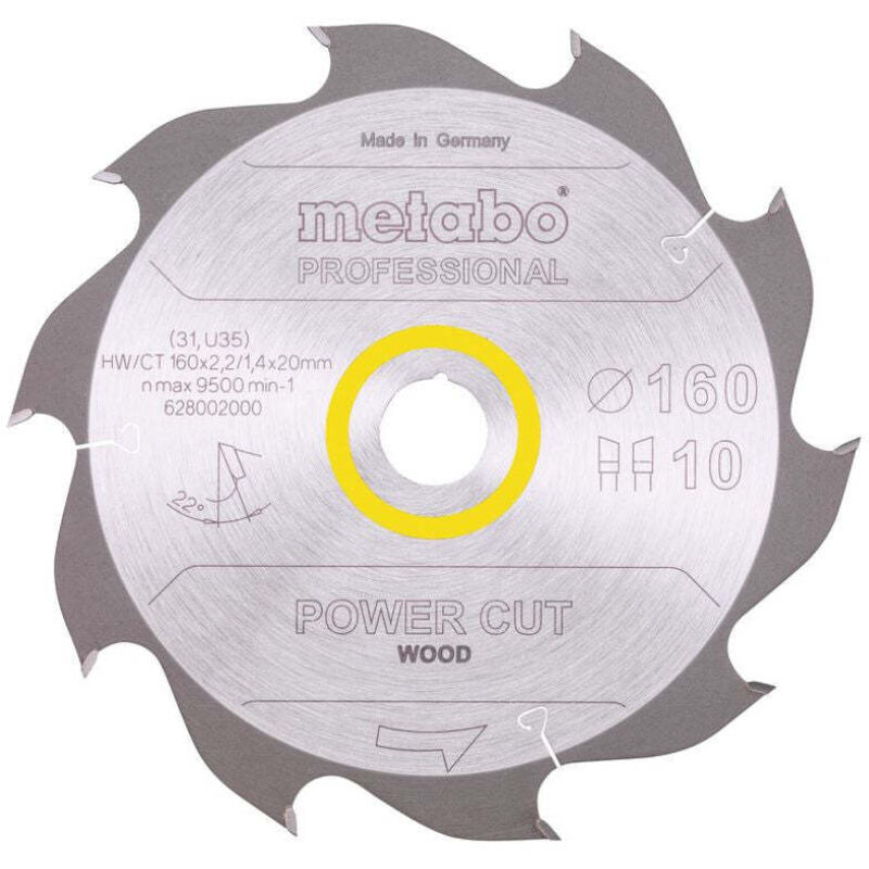 Lame HW CT pour scie circulaire METABO 628005000 190 x 30 mm 14 dents Angle 25°