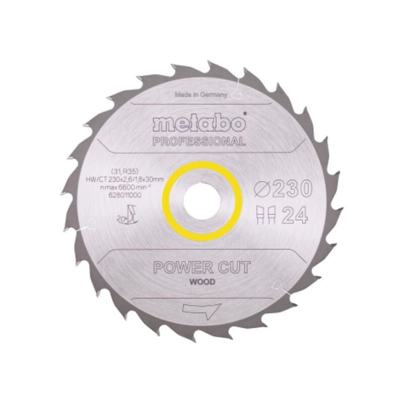 Metabo - Lame de scie circulaire Pro 'Power Cut Wood' 628011000 - hw/ct - 230x30mm - 24WZ - 20°