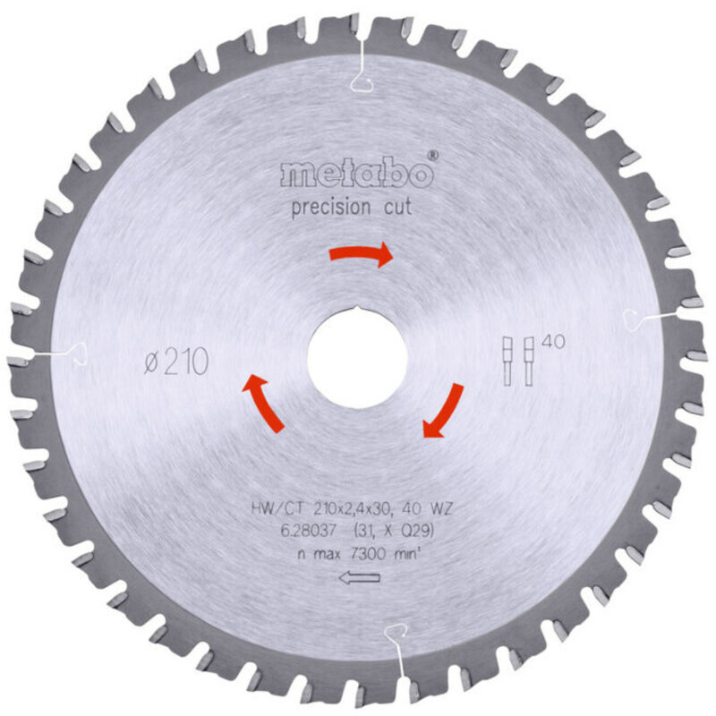 Lame de scie circulaire HWCT 210 x 30 x 2 41 8 nombre de dents 40 affûtage en biseau alterné angle d'attaque 3° metabo