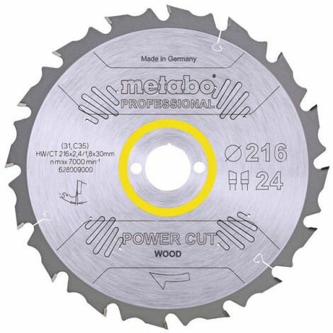 Metabo – Lame de scie circulaire 216mm – Alésage 30mm – 24 dents WZ – Pour bois massif et béton – Angle d'attaque 5° négatif - CT 216 X
