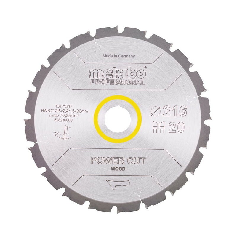 METABO Lame Pro "Power Cut Wood" HW/CT 216x30, 20 WZ -5° pour scie circulaire
