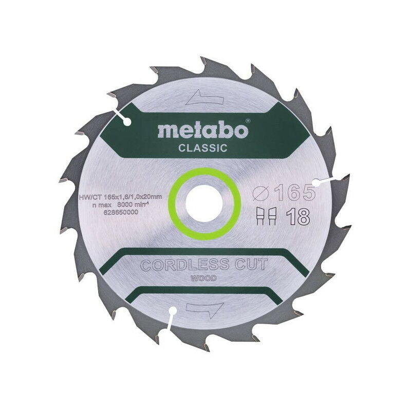 Metabo - Lame de scie circ. Classic 'Cordless Cut Wood' hw/ct 165x20, 18 wz 20°