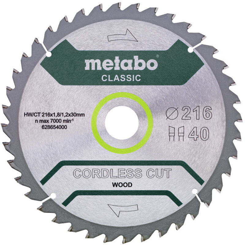 Metabo Lame de scie cordless cut wood classic 216x18 12x30 Z40 WZ 5° 628654000