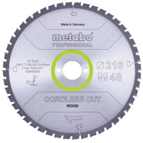 Metabo Lame de scie « cordless cut wood - professional », 216x1,8/1,2x30 Z48 WZ 5°neg (628445000)