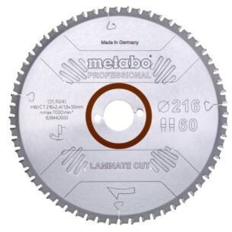 Lame de scie 'laminate cut professional' 216x30 Z60 fztz 0° 628442000 Metabo