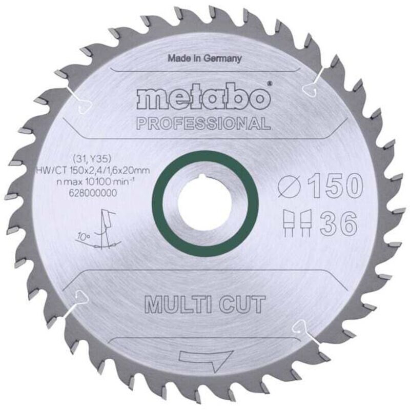 Metabo Lame de scie circulaire hwct 150 x 20 x 2 41 6 nombre de dents 36 affûtage en biseau alterné angle d'attaque 10°