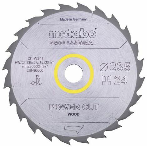 METABO LAME DE SCIE « POWER CUT WOOD - PROFESSIONAL », 235X30, Z24 WZ 20° (628493000)
