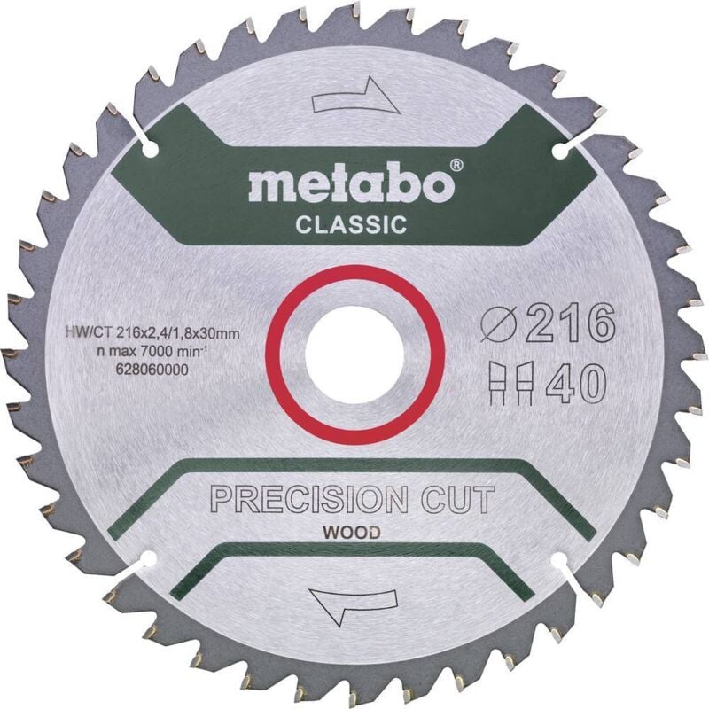Metabo - precision cut wood classic 628652000 Lame de scie circulaire 216 x 30 x 1.8 mm Nombre de dents: 40 1 pc(s)