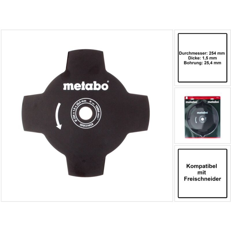Metabo - Lame pour gazon à 4 ailettes pour débroussailleuse 254 x 1,5 x 25,4mm (628433000)