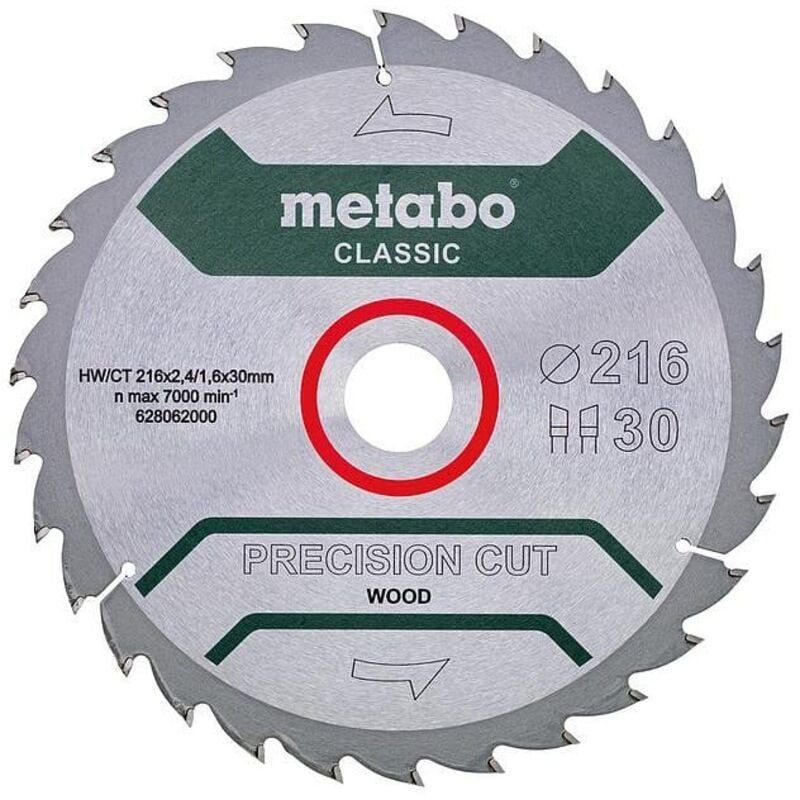 Metabo - Lame de scie circulaire Classic 'Precision Cut Wood' 628062000 - hw/ct - 216x30mm - 30WZ - 22°