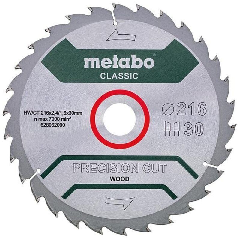 Lame de scie circulaire Metabo Precision Cut Wood Classic 216x2.4x30 mm 30 dents Bois tendre et dur