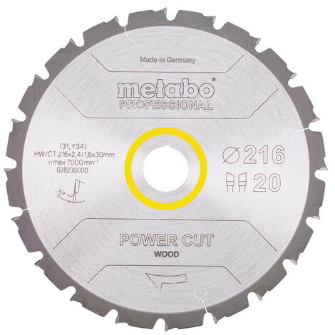 Metabo Lame Pro Power Cut Wood HW/CT 216x30, 20 WZ -5° pour scie circulaire