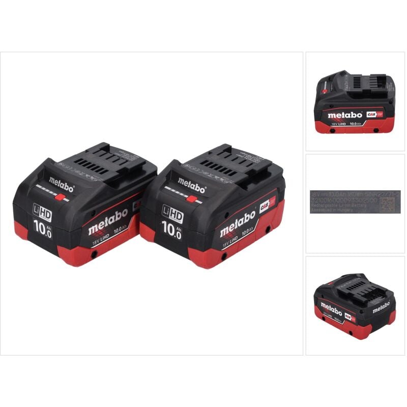 Metabo - LiHD Jeu de 02 Batteries 18 v 10,0 Ah système cas (2x 625549000)