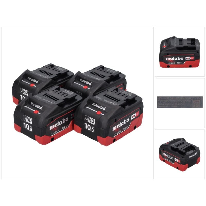 Metabo - LiHD Jeu de 04 Batteries 18 v 10,0 Ah système cas (4x 625549000)