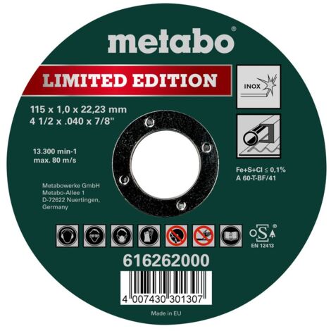 Metabo Limited Edition 115 x 1,0 x 22,23 mm, Inox, disque à tronçonner, version droite 100 pièces