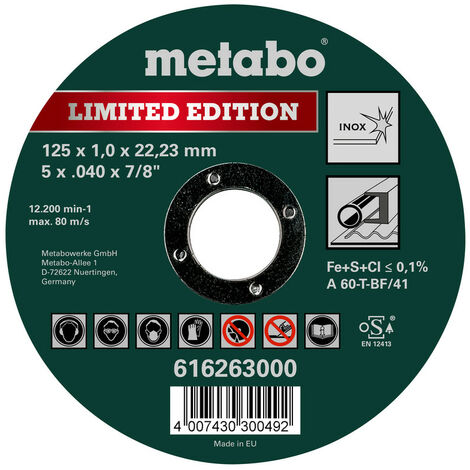 Metabo Limited Edition 125 x 1,0 x 22,23 mm, Inox, Trennscheibe, gerade Ausführung 100 Stk