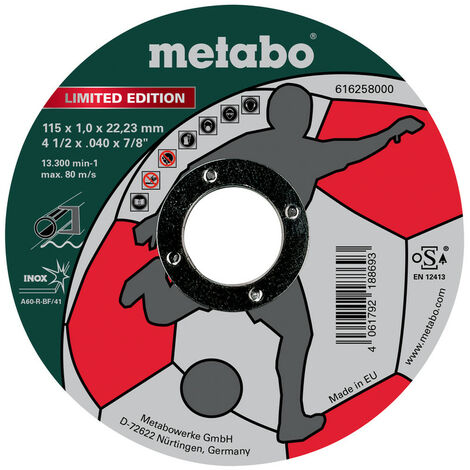 Metabo Limited Edition Soccer 115 x 1,0 x 22,23 mm, Inox, Trennscheibe, gerade Ausführu