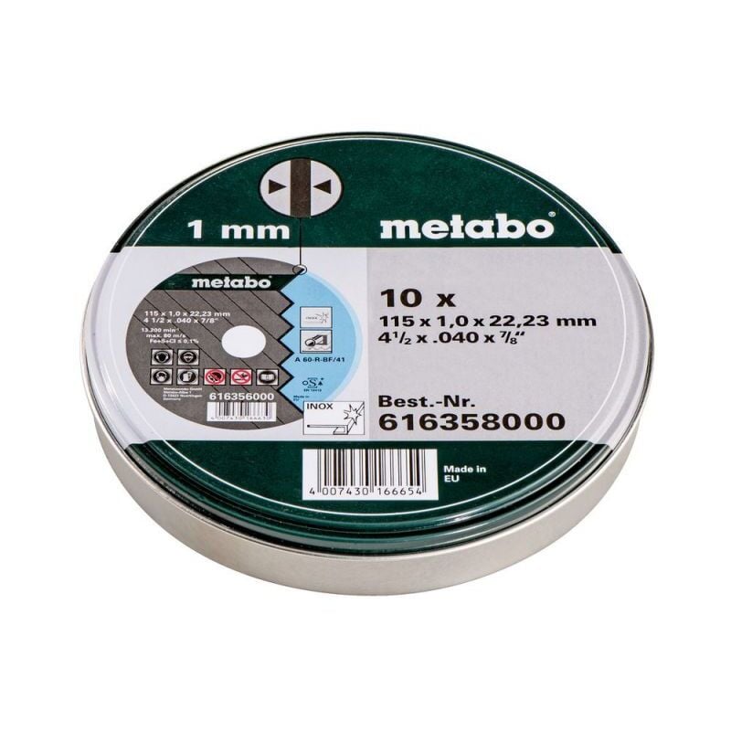 Metabo - 10 meules de tronçonnage sp 115 x 1,0 x 22,23 inox, tf 41 (616358000)