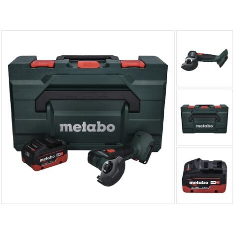 Metabo Meuleuse d'angle sans fil CC 18 LTX Brushless + 1x Batterie 5,5Ah + Coffret de transport MetaLoc - sans chargeur