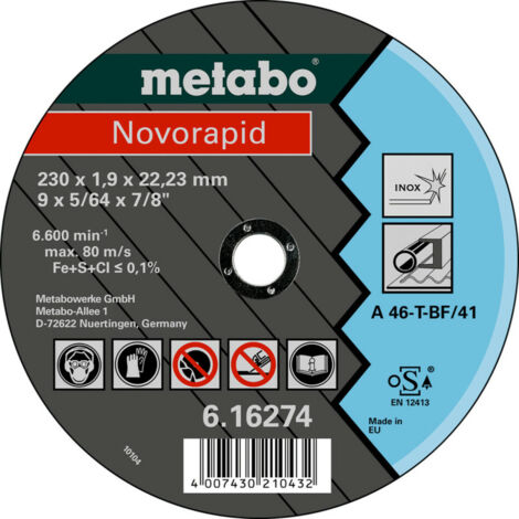 Metabo Novorapid 230 x 1,9 x 22,23 mm, Inox, Trennscheibe, gerade Ausführung 25 Stk
