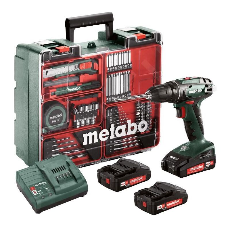 Outillage - Perceuse-visseuse sans fil 18 v, 3 batteries Li-Power 2,0 Ah, chargeur, mallette avec accessoires 602207940 - Metabo