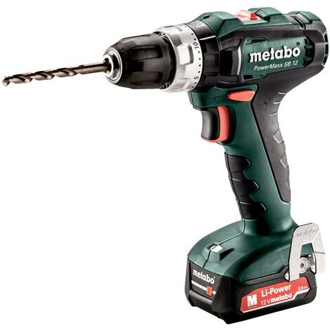 Metabo Perceuse à percussion sans fil PowerMaxx SB 12, Coffret en plastique, 12V 2x2Ah Li-Ion + SC 30 - 601076500